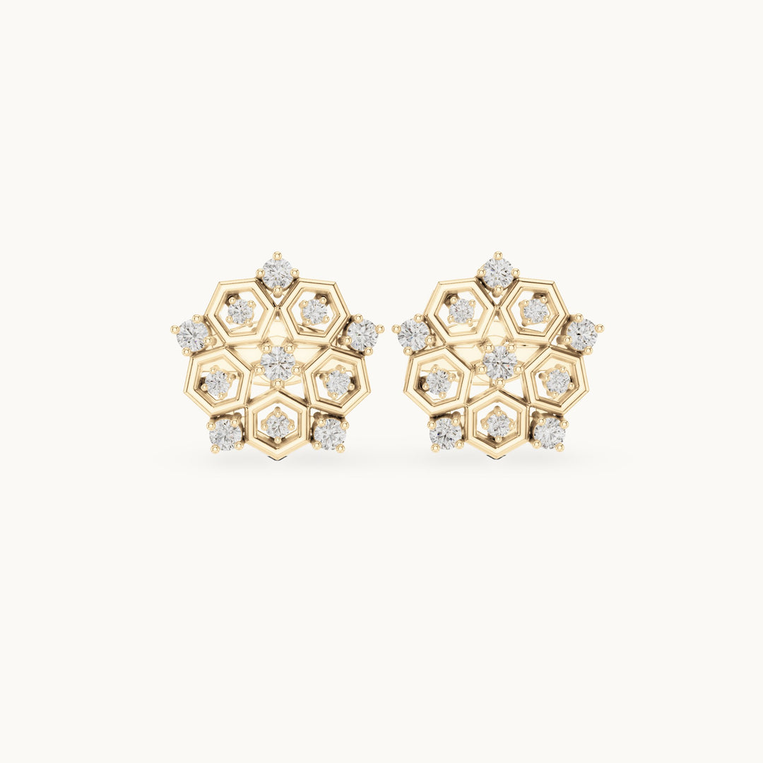 Round lab-grown diamond floral stud earrings in yellow gold, 0.21 CT TW, view 4
