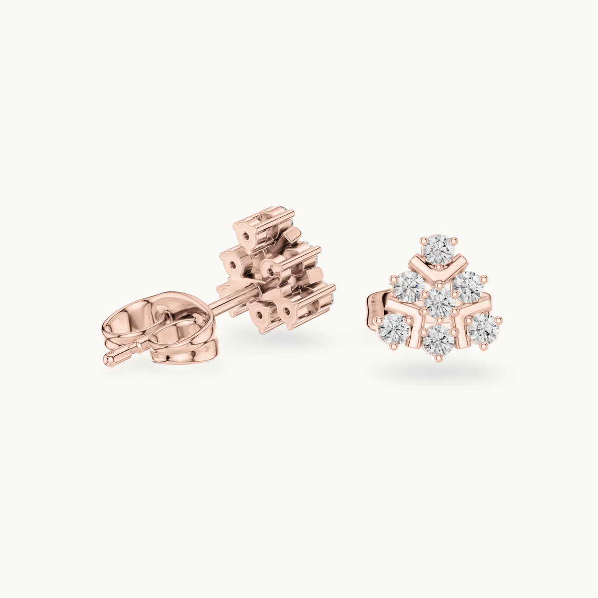 Round lab-grown diamond cluster stud earrings in 14K rose gold, 0.16 CT TW, view 1