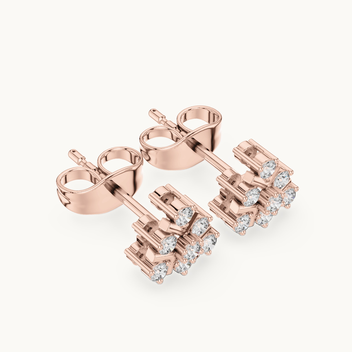 Round lab-grown diamond cluster stud earrings in 14K rose gold, 0.16 CT TW, view 2