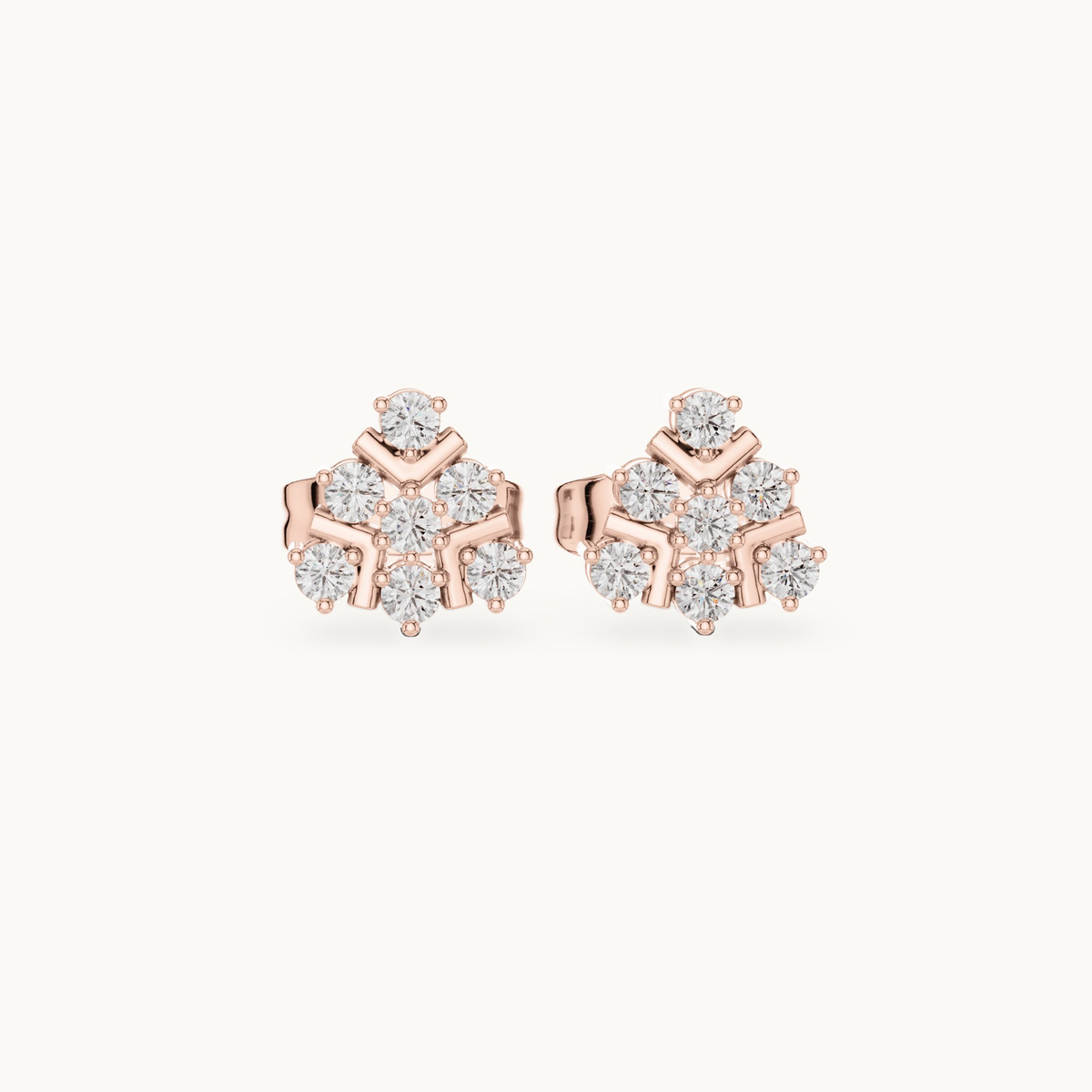 Round lab-grown diamond cluster stud earrings in 14K rose gold, 0.16 CT TW, view 4