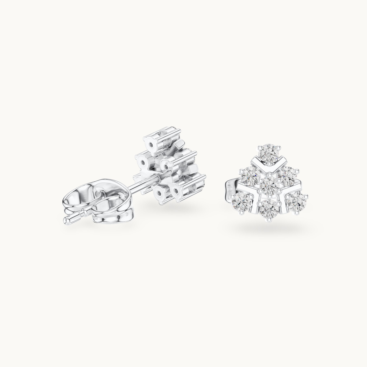 Round lab-grown diamond cluster stud earrings in 14K white gold, 0.16 CT TW, view 1
