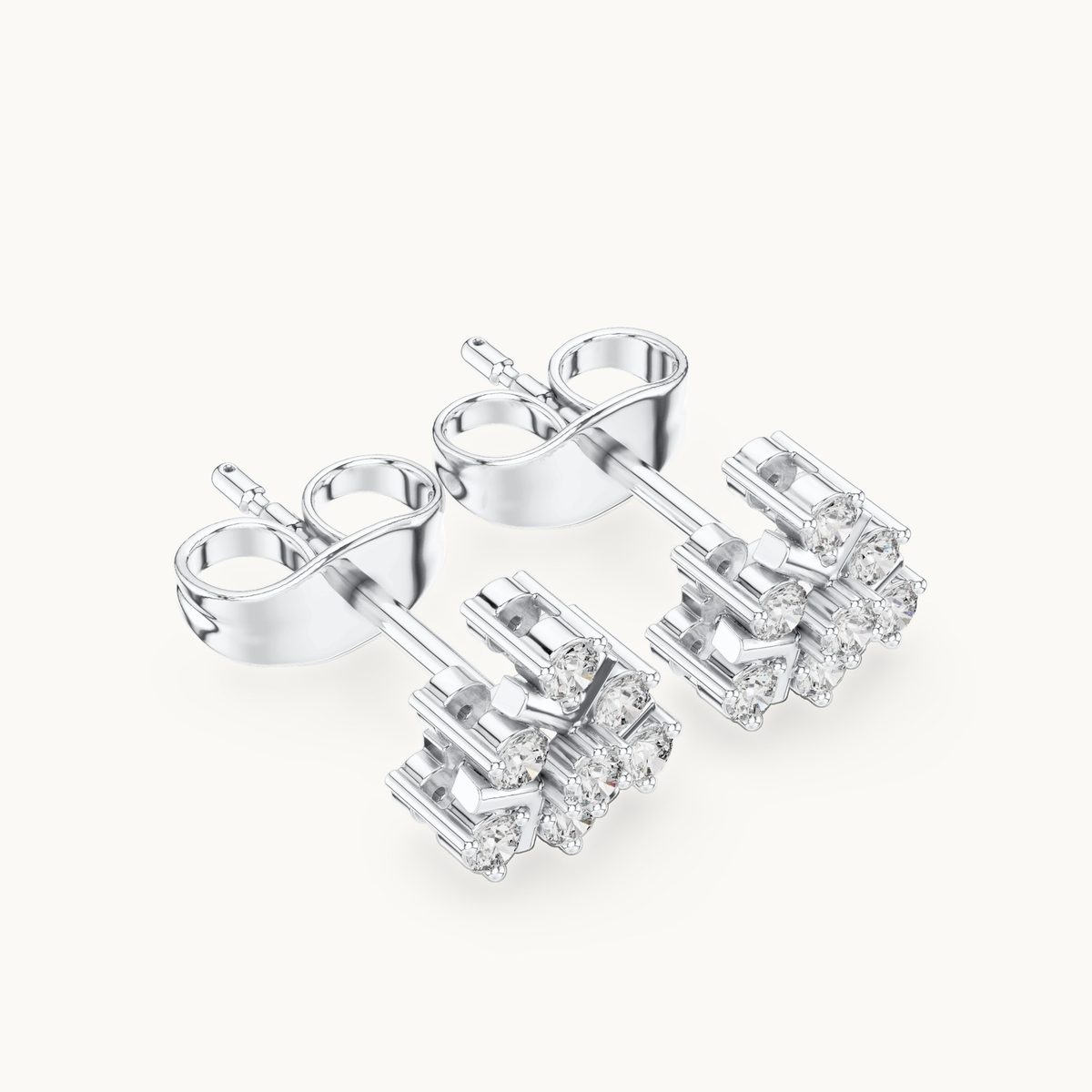 Round lab-grown diamond cluster stud earrings in 14K white gold, 0.16 CT TW, view 2