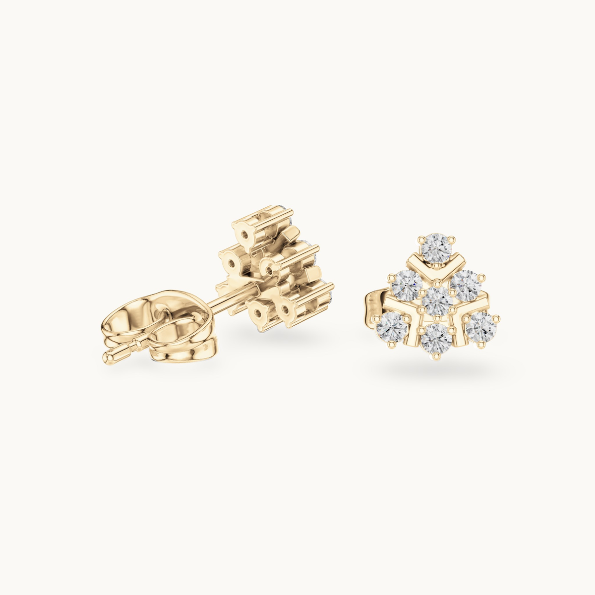 Round lab-grown diamond cluster stud earrings in 14K yellow gold, 0.16 CT TW, view 1