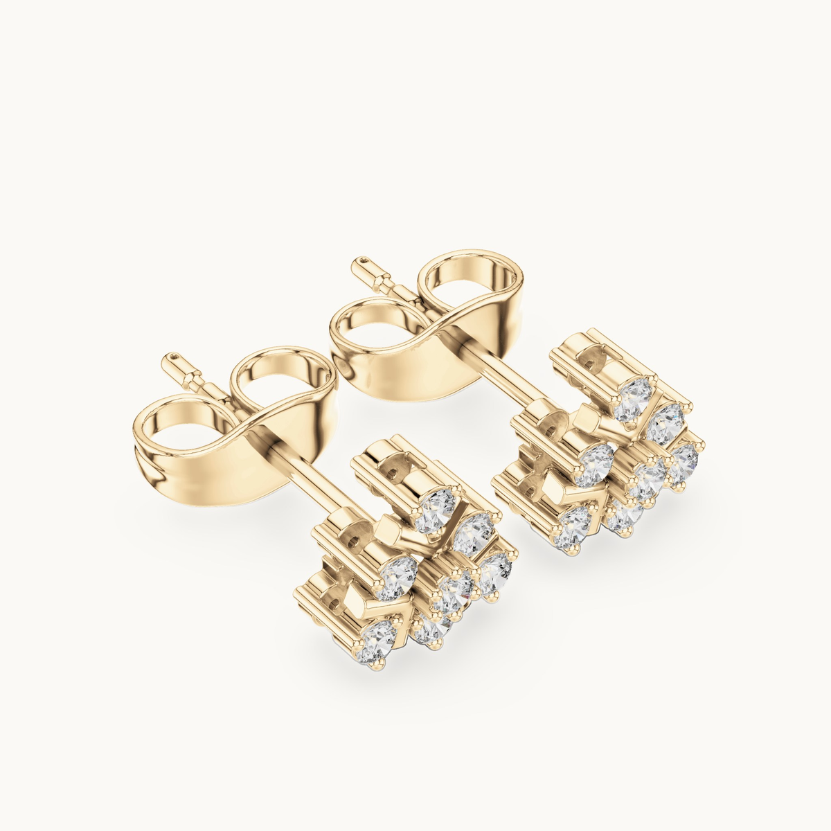 Round lab-grown diamond cluster stud earrings in 14K yellow gold, 0.16 CT TW, view 2