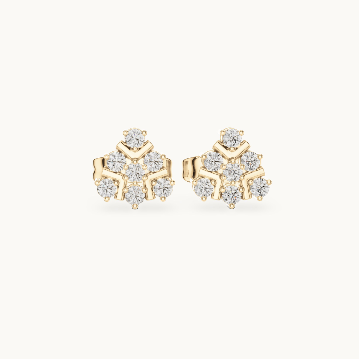 Round lab-grown diamond cluster stud earrings in 14K yellow gold, 0.16 CT TW, view 4
