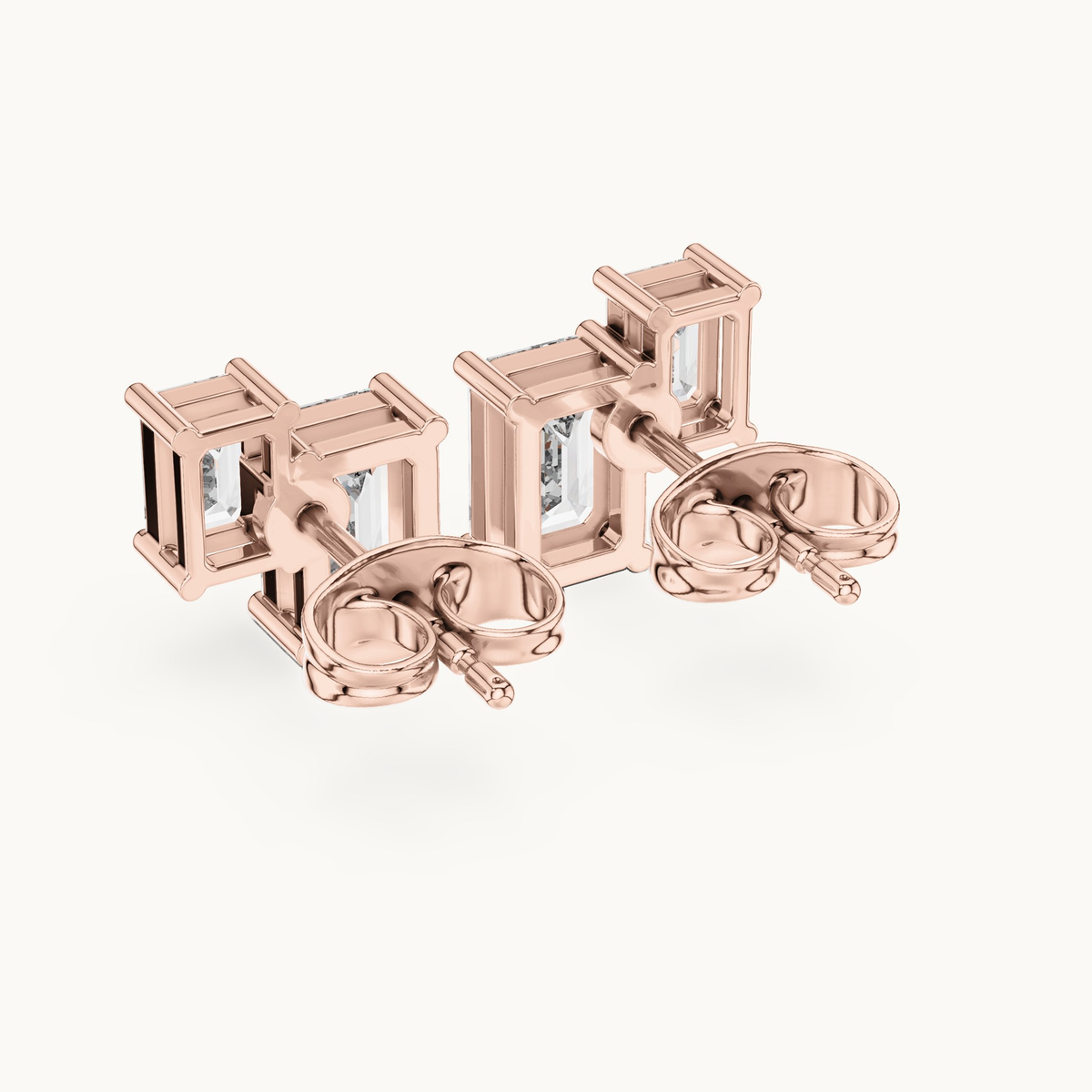 Emerald-cut lab-grown diamond two stone stud earrings in 14K rose gold, 1.47 CT TW, view 3