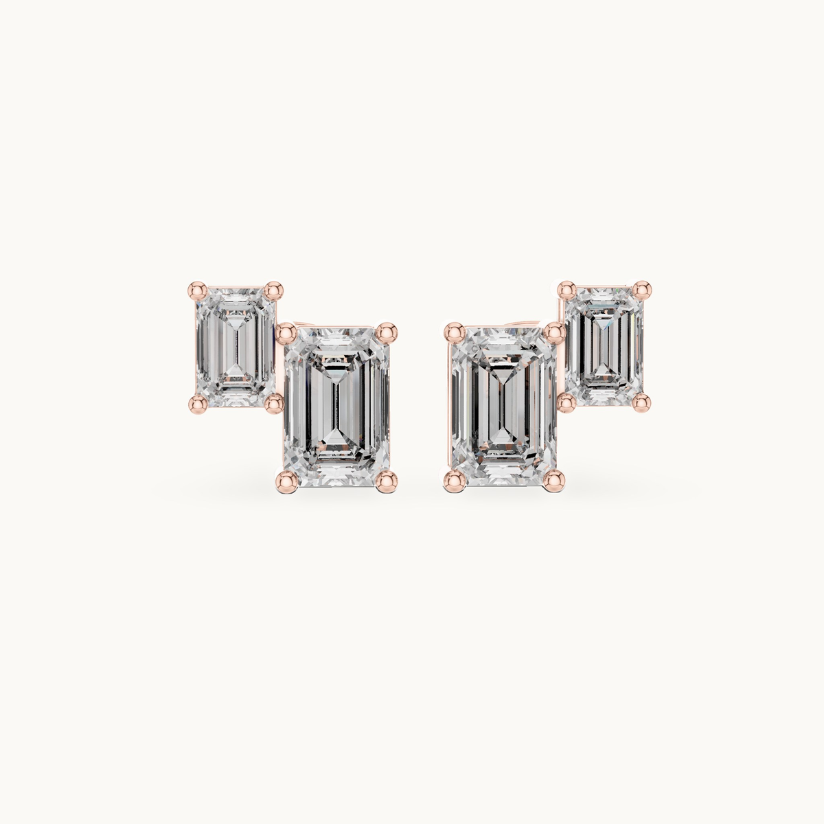 Emerald-cut lab-grown diamond two stone stud earrings in 14K rose gold, 1.47 CT TW, view 4