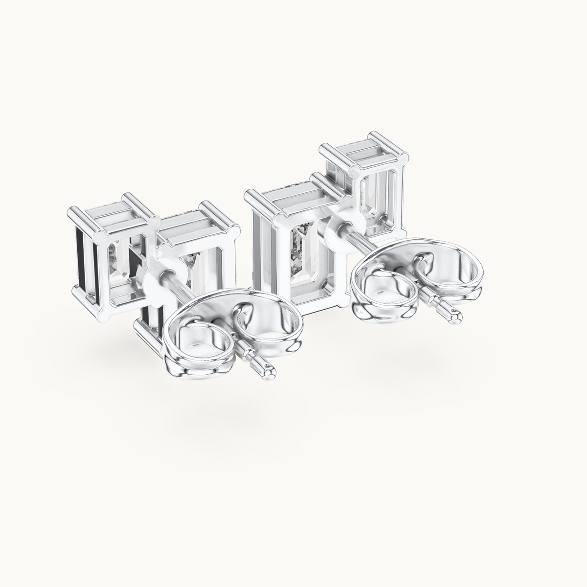 Emerald-cut lab-grown diamond two stone stud earrings in 14K white gold, 1.47 CT TW, view 3