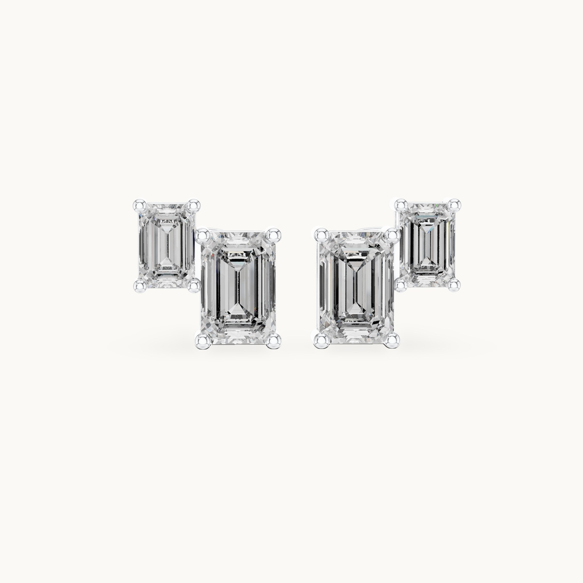 Emerald-cut lab-grown diamond two stone stud earrings in 14K white gold, 1.47 CT TW, view 4