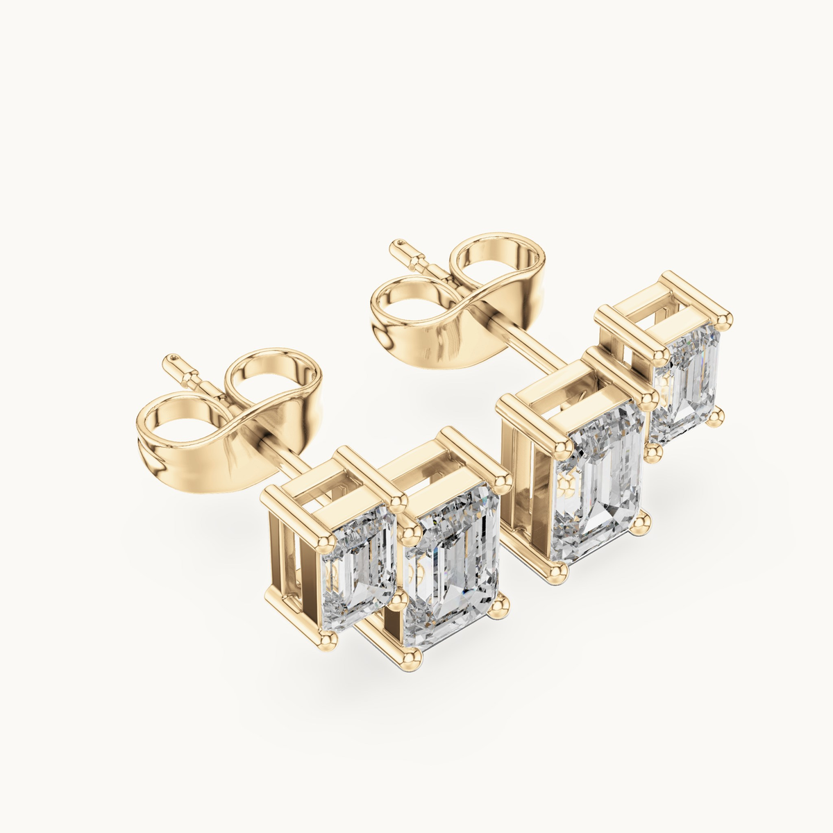 Emerald-cut lab-grown diamond two stone stud earrings in 14K yellow gold, 1.47 CT TW, view 2