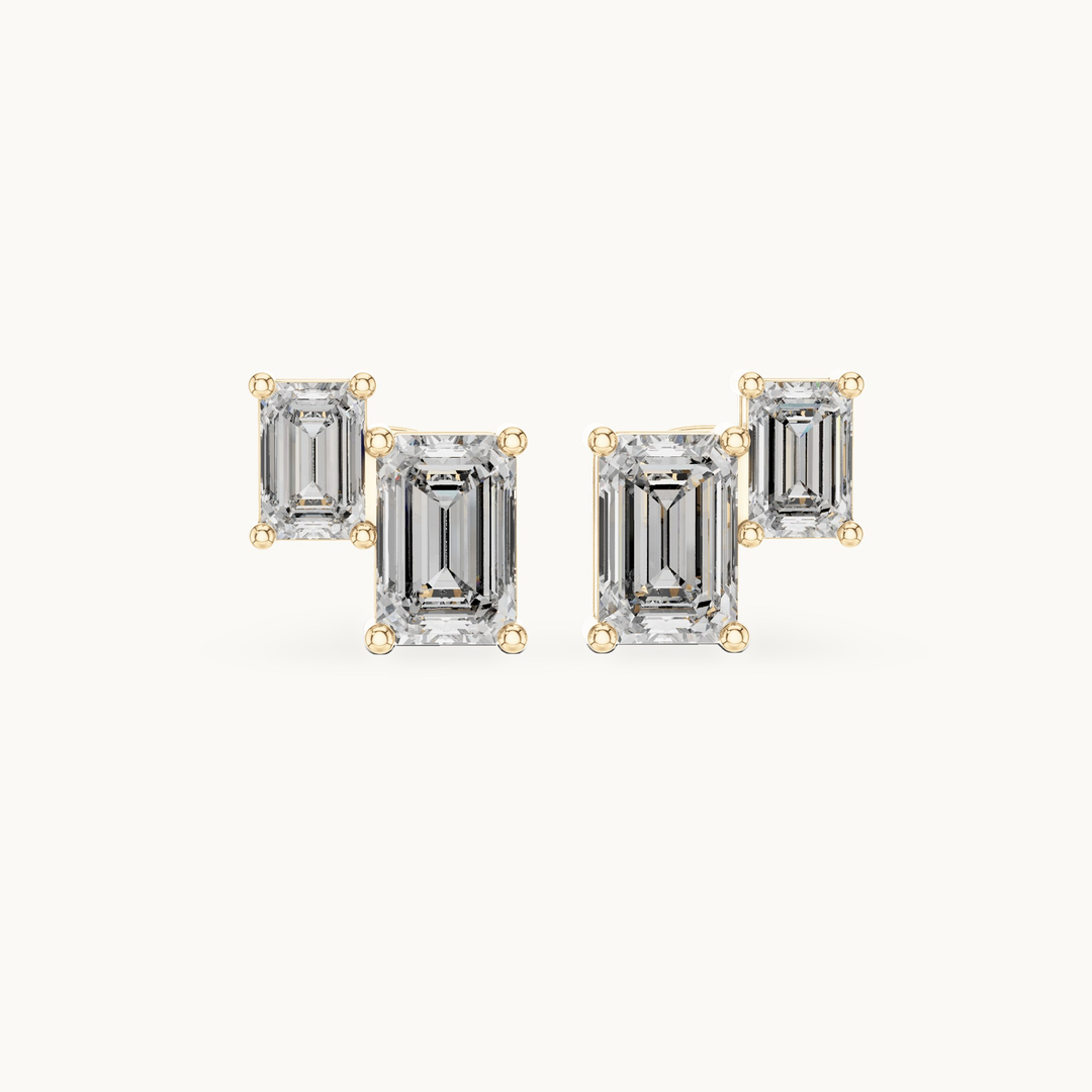 Emerald-cut lab-grown diamond two stone stud earrings in 14K yellow gold, 1.47 CT TW, view 4