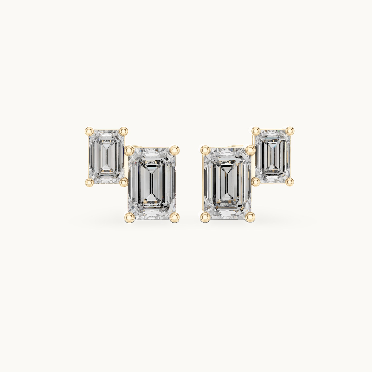 Emerald-cut lab-grown diamond two stone stud earrings in 14K yellow gold, 1.47 CT TW, view 4