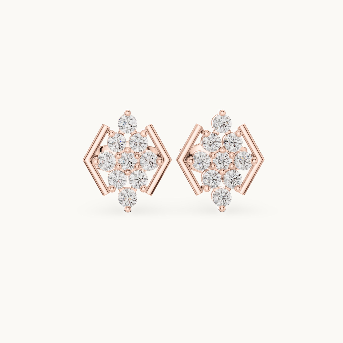 Round lab-grown diamond geometric cluster stud earrings in 14K rose gold, 0.32 CT TW, view 4