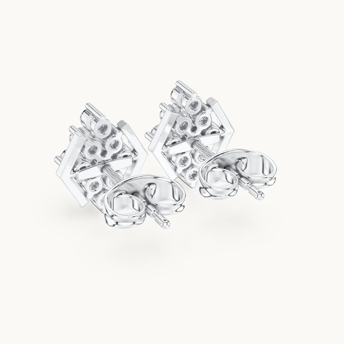 Round lab-grown diamond geometric cluster stud earrings in 14K white gold, 0.32 CT TW, view 3