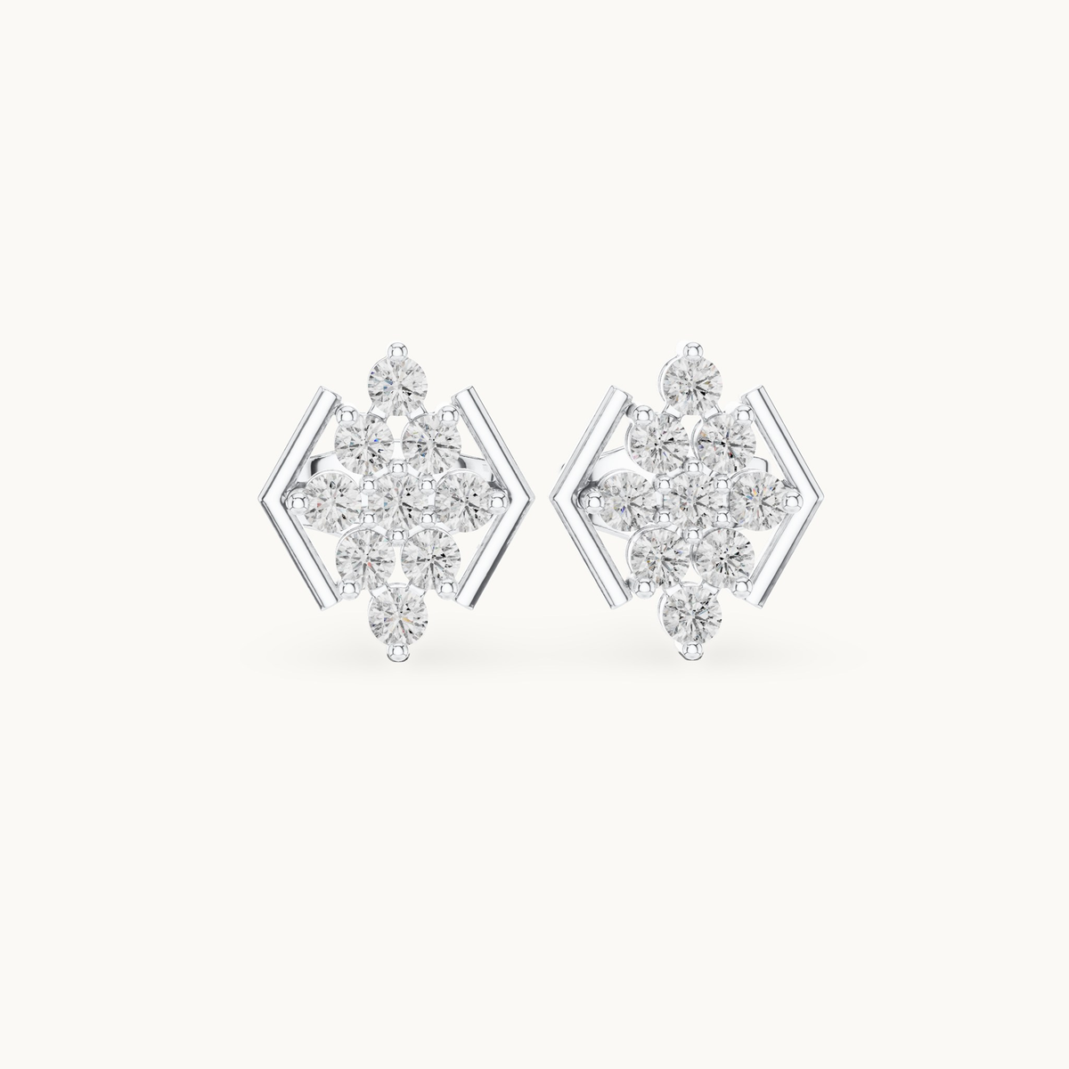 Round lab-grown diamond geometric cluster stud earrings in 14K white gold, 0.32 CT TW, view 4