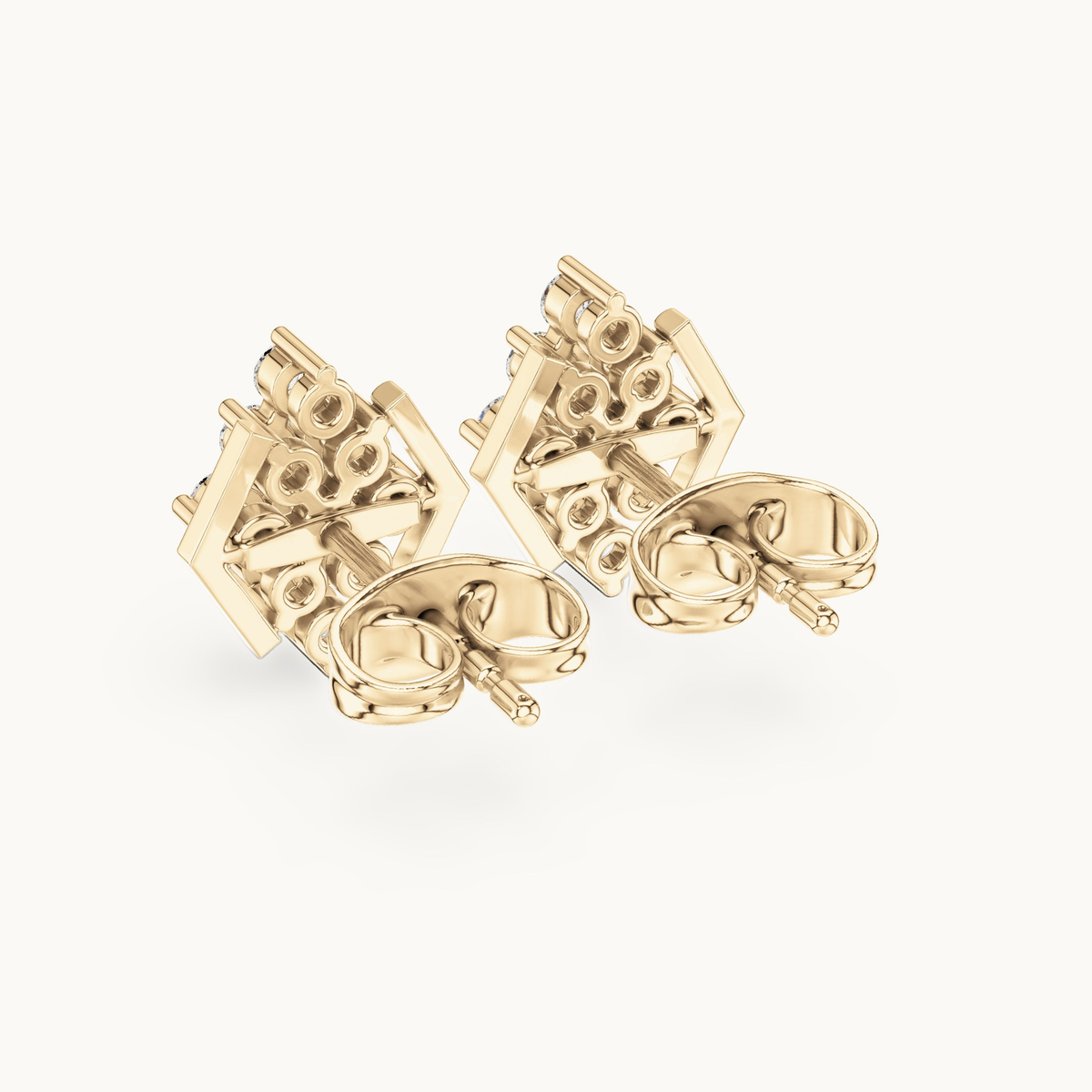 Round lab-grown diamond geometric cluster stud earrings in 14K yellow gold, 0.32 CT TW, view 3