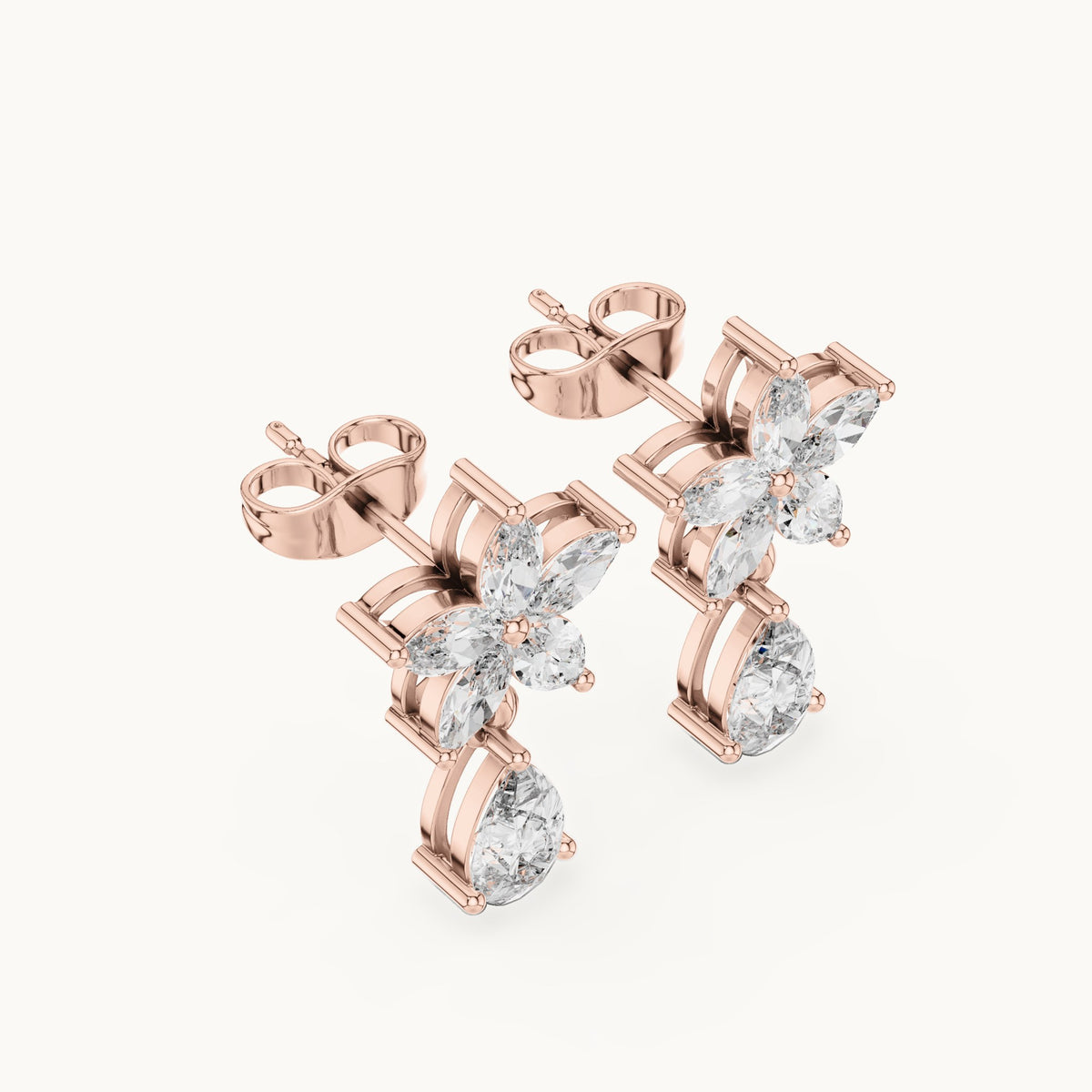 Marquise and pear lab-grown diamond flower drop earrings in rose gold, 1.70 CT TW, view 2
