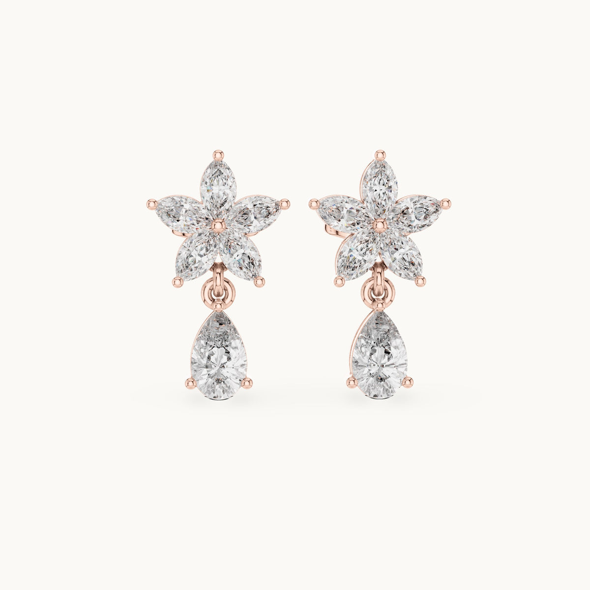 Marquise and pear lab-grown diamond flower drop earrings in rose gold, 1.70 CT TW, view 4