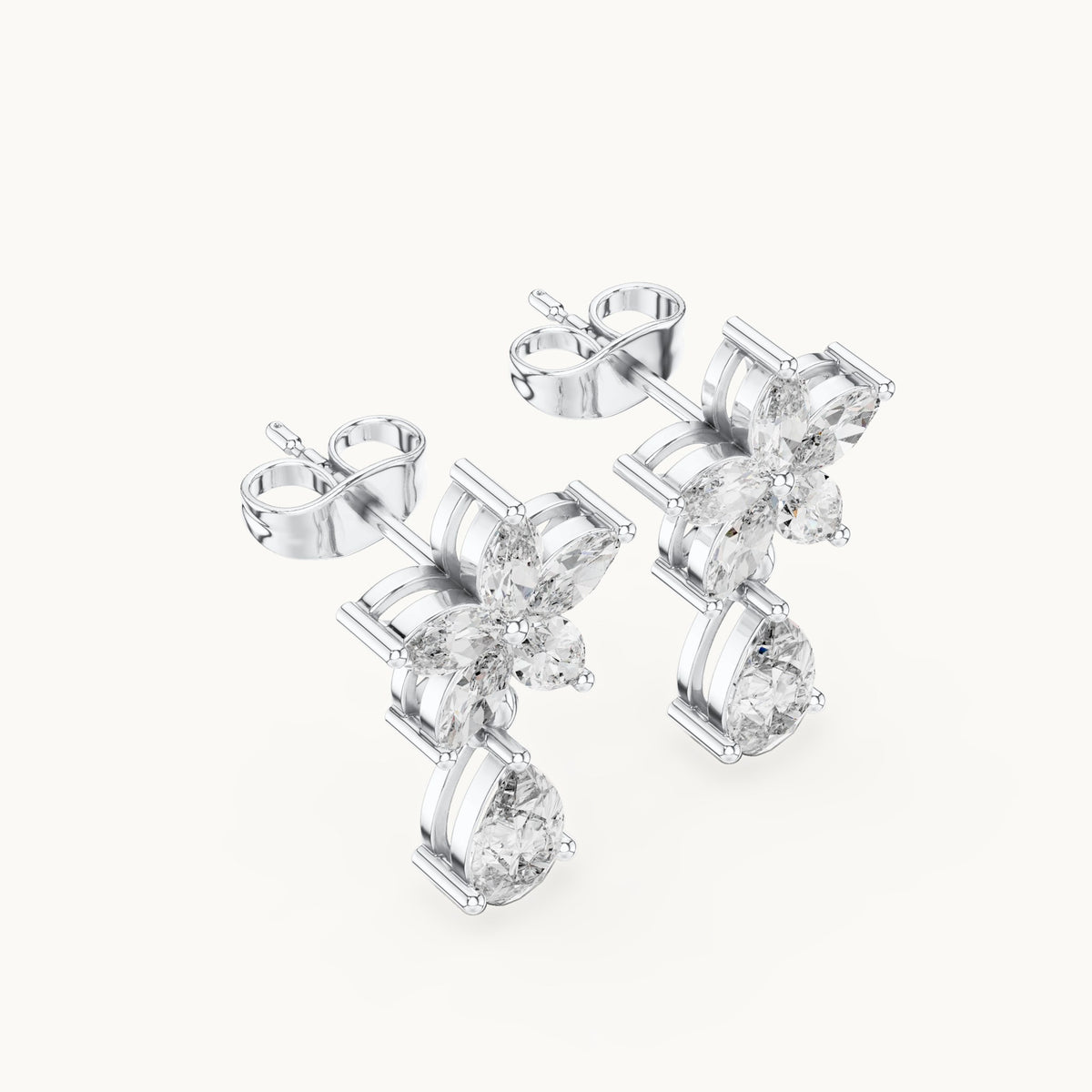 Marquise and pear lab-grown diamond flower drop earrings in white gold, 1.70 CT TW, view 2