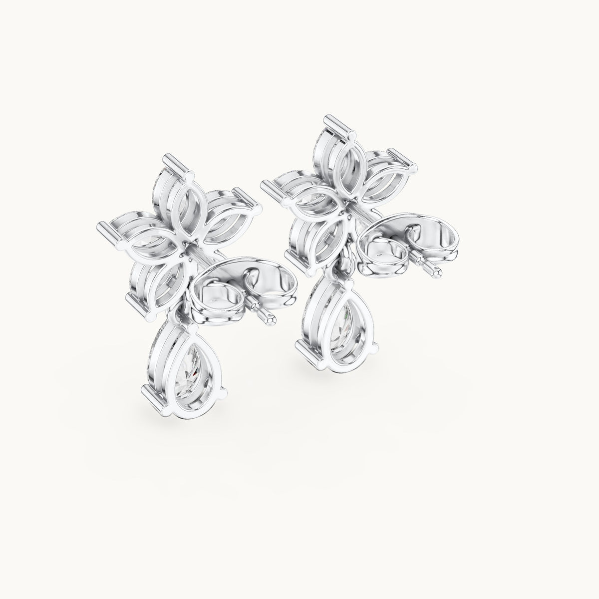 Marquise and pear lab-grown diamond flower drop earrings in white gold, 1.70 CT TW, view 3