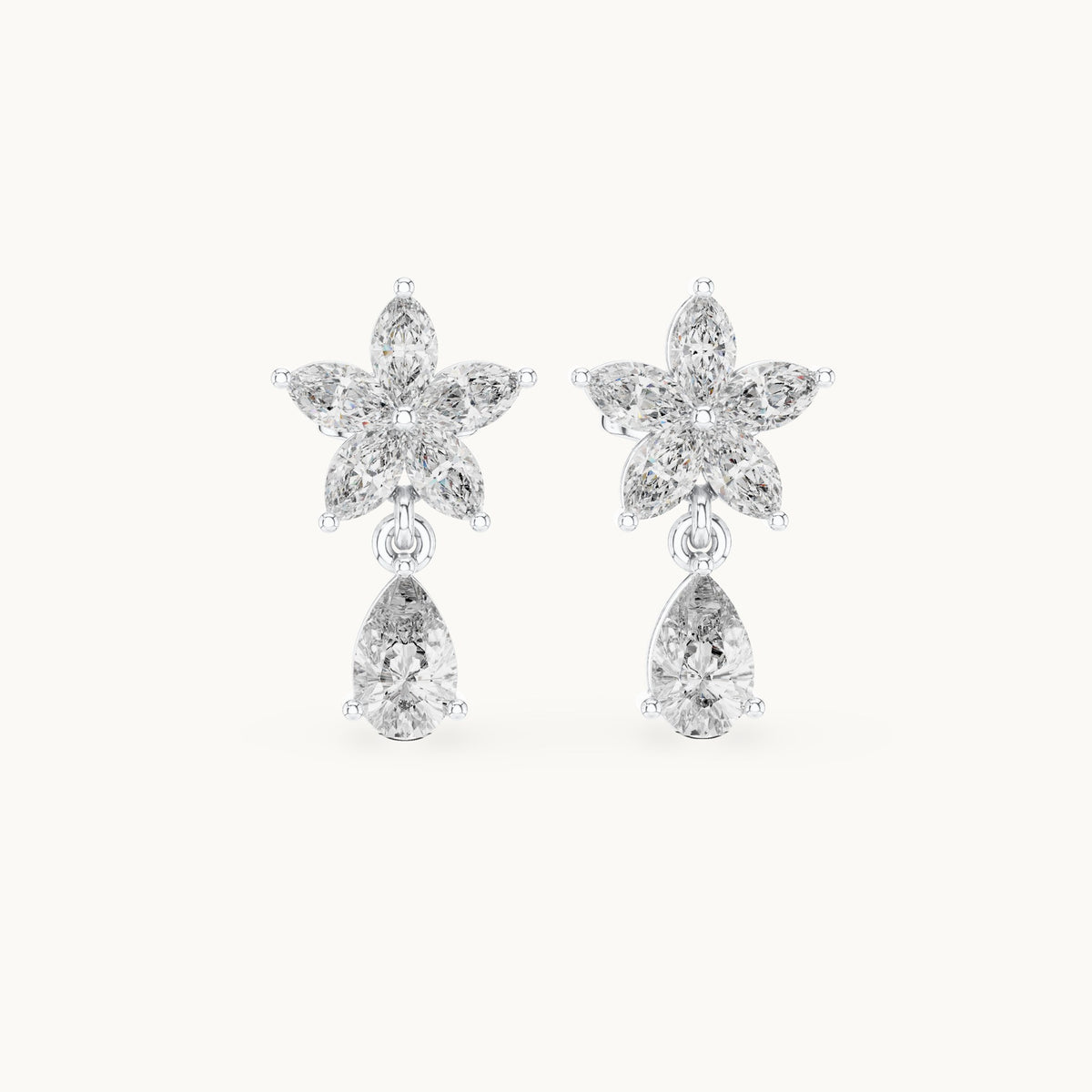 Marquise and pear lab-grown diamond flower drop earrings in white gold, 1.70 CT TW, view 4