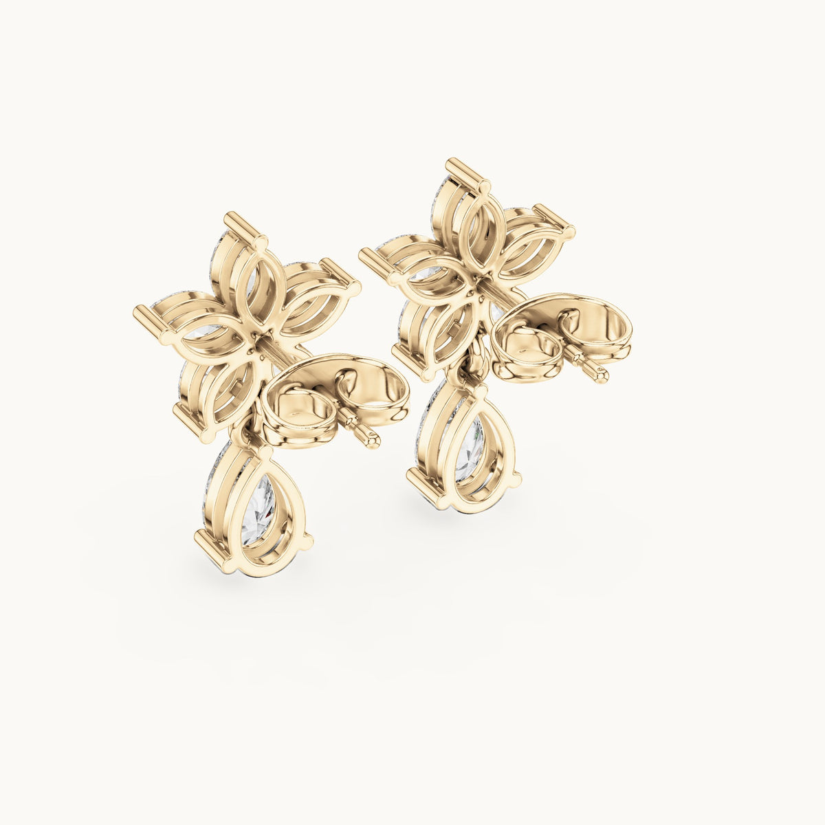 Marquise and pear lab-grown diamond flower drop earrings in yellow gold, 1.70 CT TW, view 3