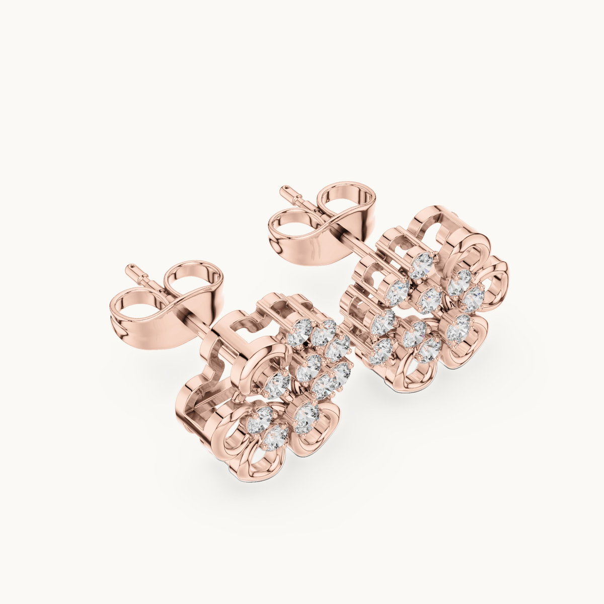 Round lab-grown diamond flower stud earrings in 14K rose gold, 0.44 CT TW, view 2