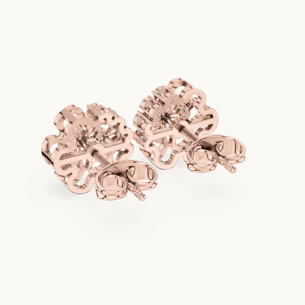 Round lab-grown diamond flower stud earrings in 14K rose gold, 0.44 CT TW, view 3