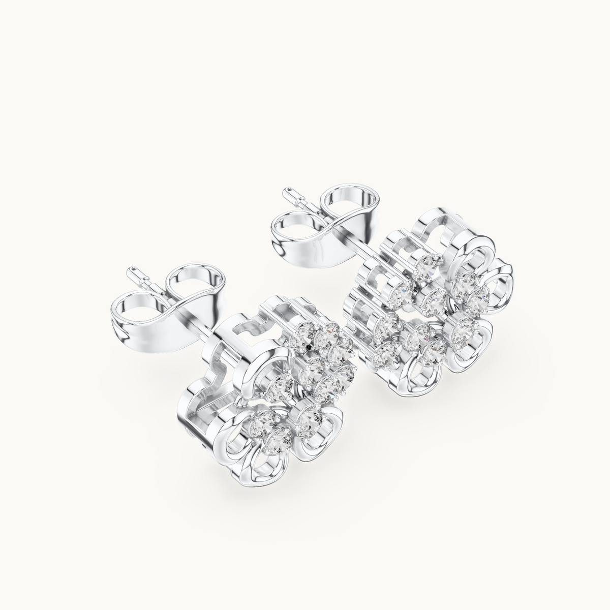 Round lab-grown diamond flower stud earrings in 14K white gold, 0.44 CT TW, view 2