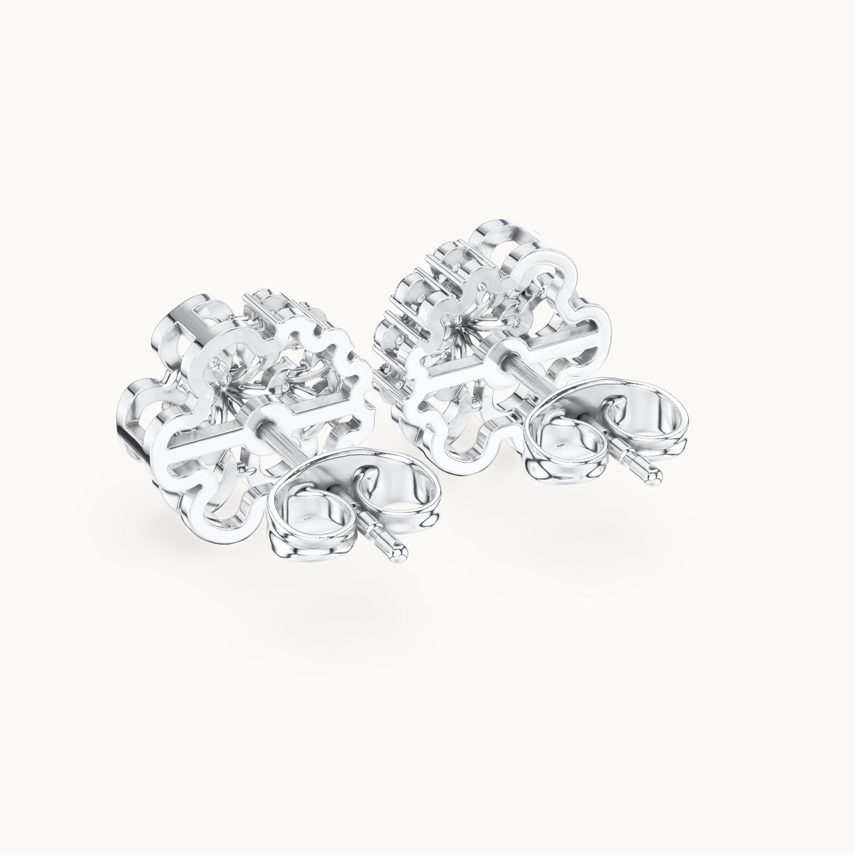 Round lab-grown diamond flower stud earrings in 14K white gold, 0.44 CT TW, view 3