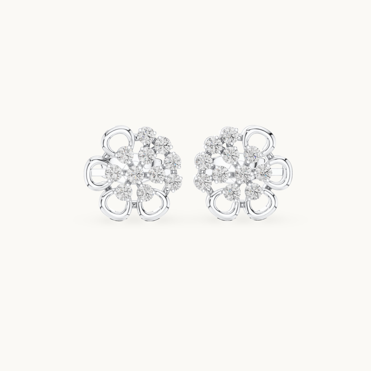 Round lab-grown diamond flower stud earrings in 14K white gold, 0.44 CT TW, view 4