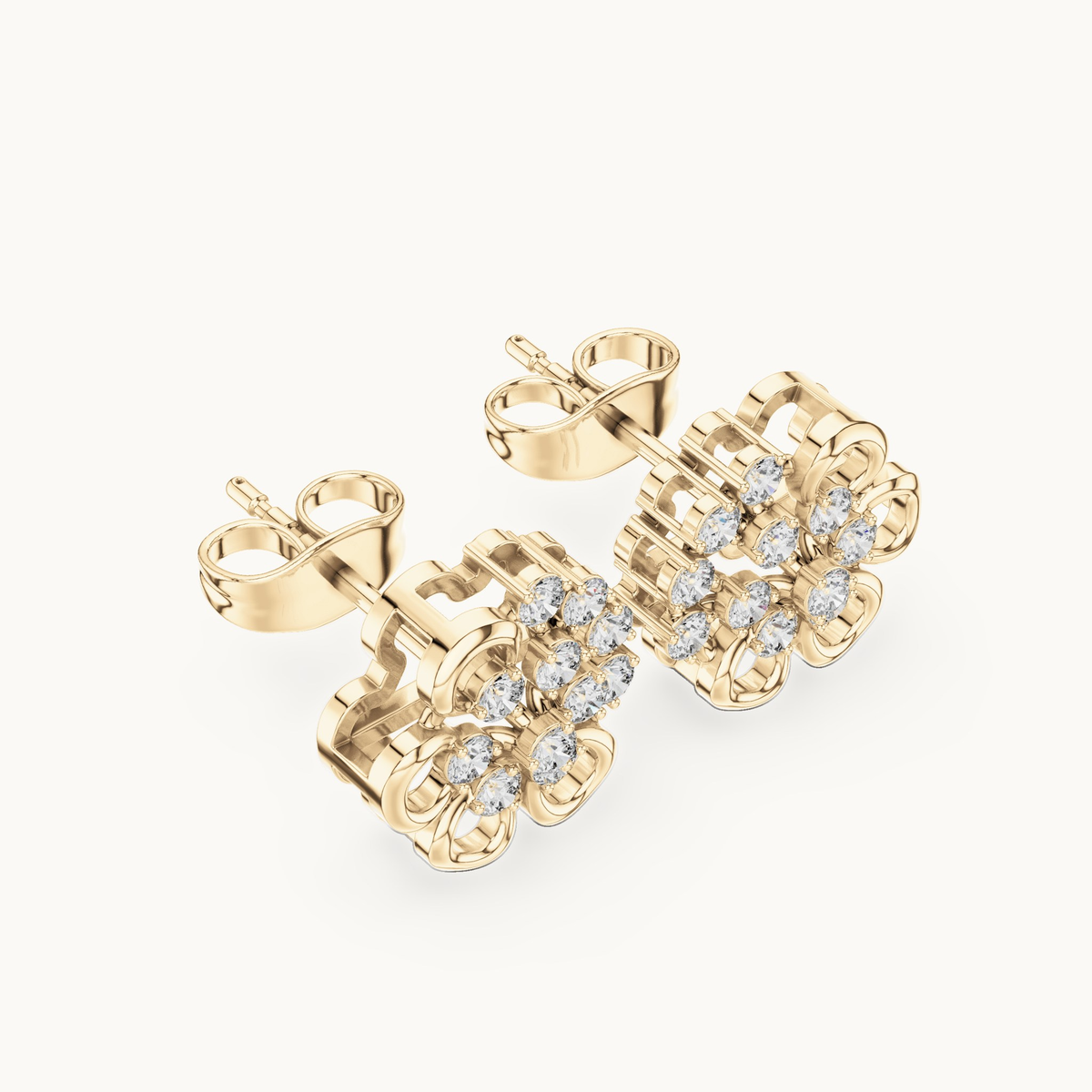 Round lab-grown diamond flower stud earrings in 14K yellow gold, 0.44 CT TW, view 2