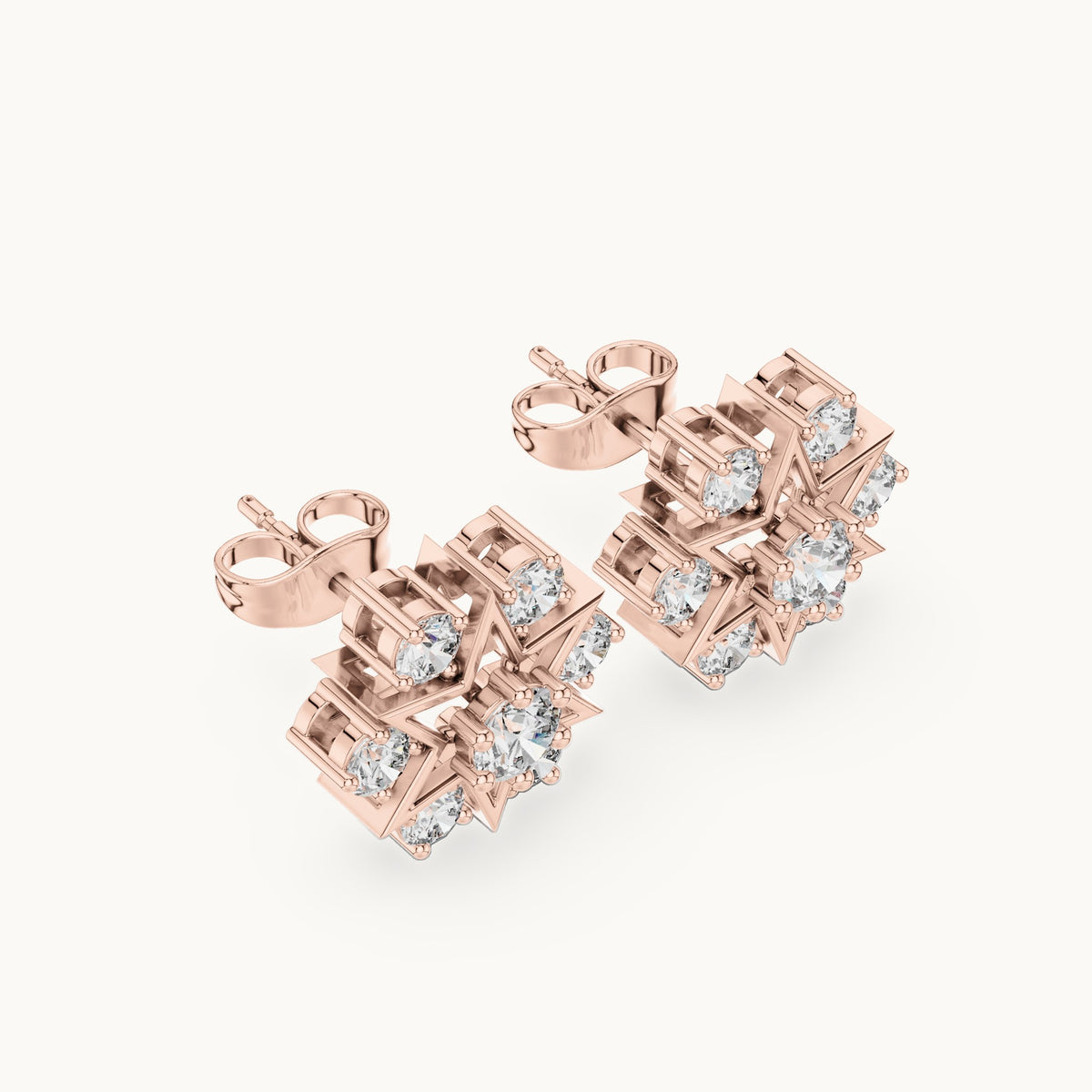 Round lab-grown diamond star cluster stud earrings in rose gold, 1.38 CT TW, view 2