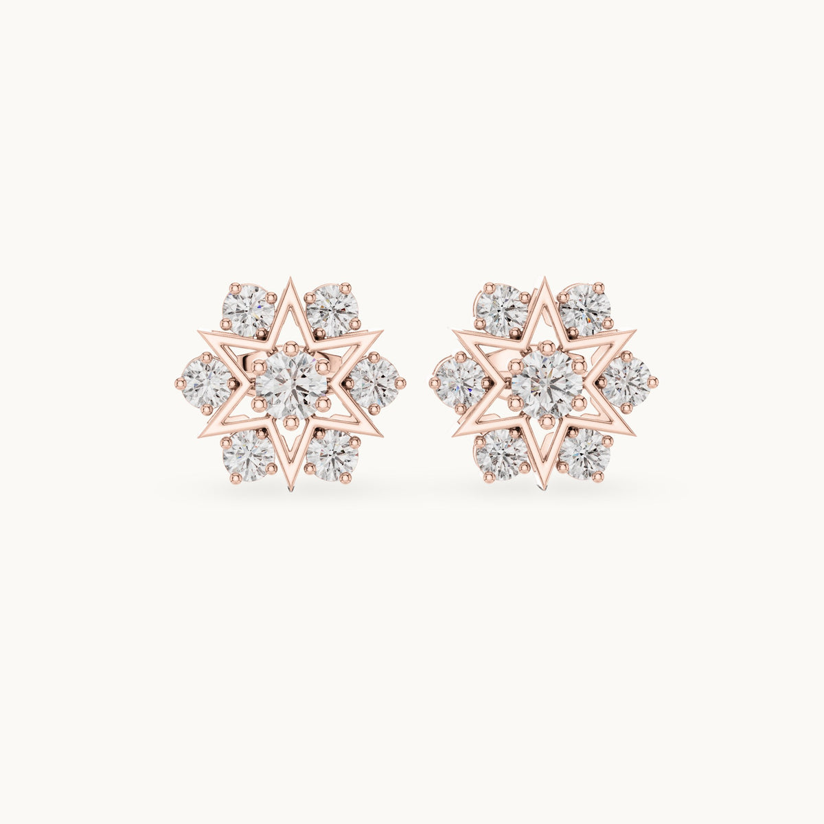 Round lab-grown diamond star cluster stud earrings in rose gold, 1.38 CT TW, view 4