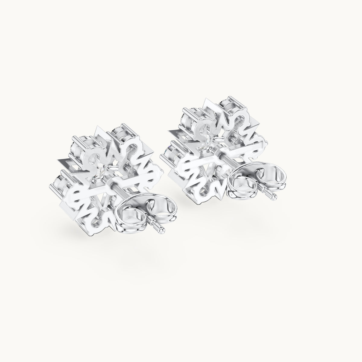 Round lab-grown diamond star cluster stud earrings in white gold, 1.38 CT TW, view 3