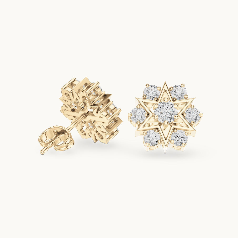 Round lab-grown diamond star cluster stud earrings in yellow gold, 1.38 CT TW, view 1