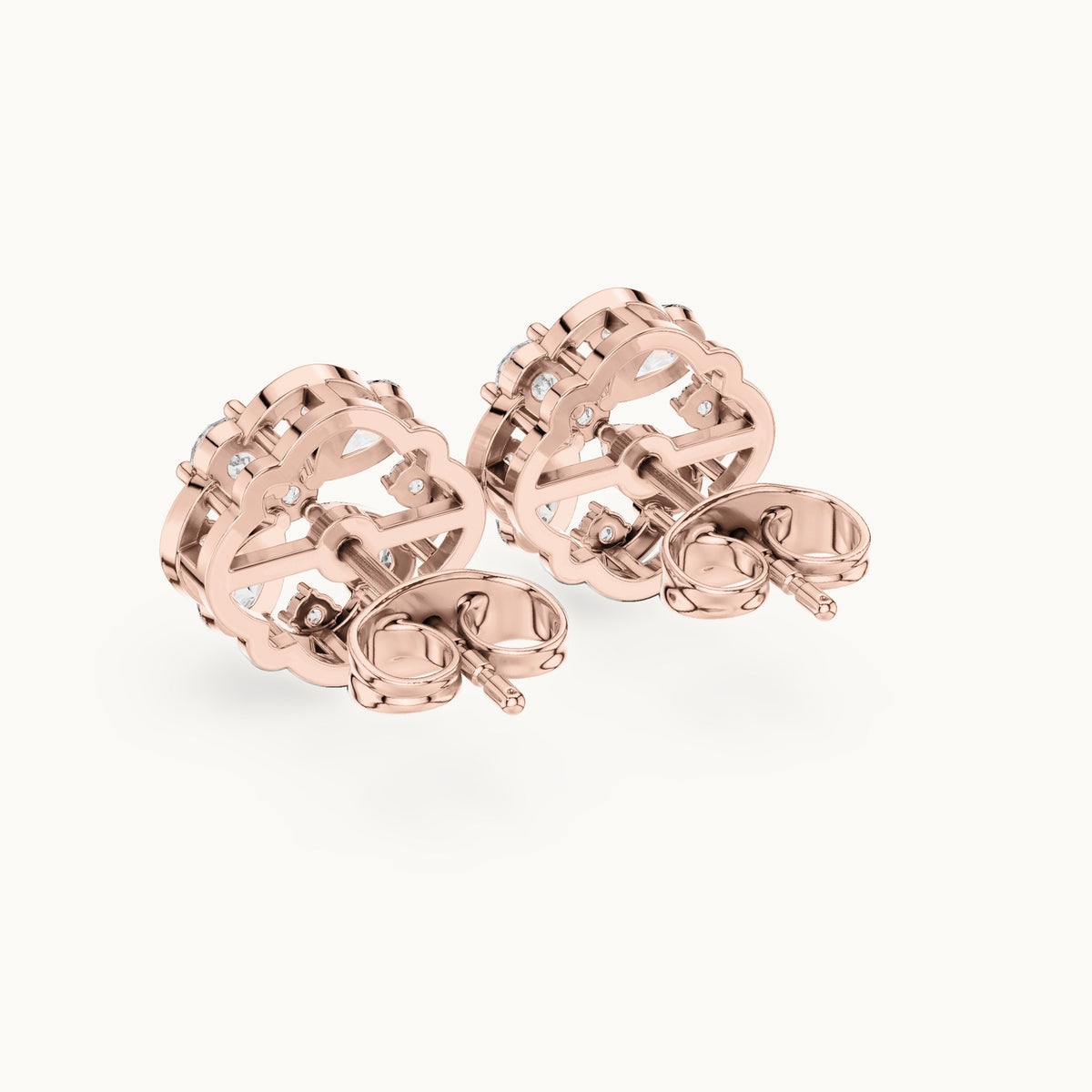 Pear and round lab-grown diamond clover stud earrings in rose gold, 1.07 CT TW, view 3