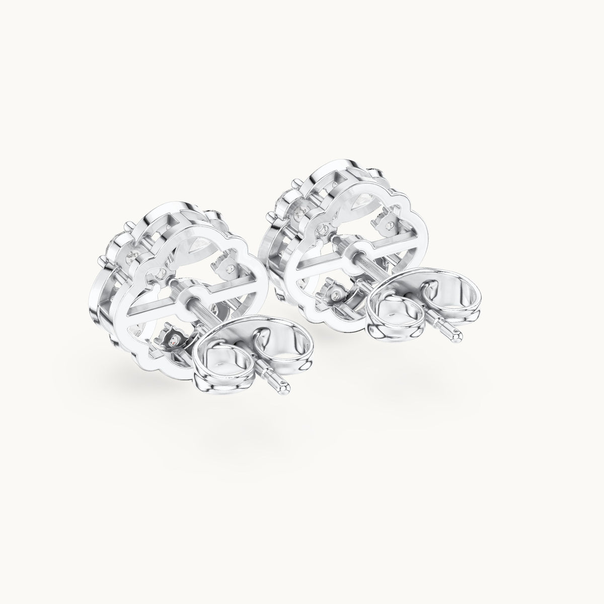 Pear and round lab-grown diamond clover stud earrings in white gold, 1.07 CT TW, view 3