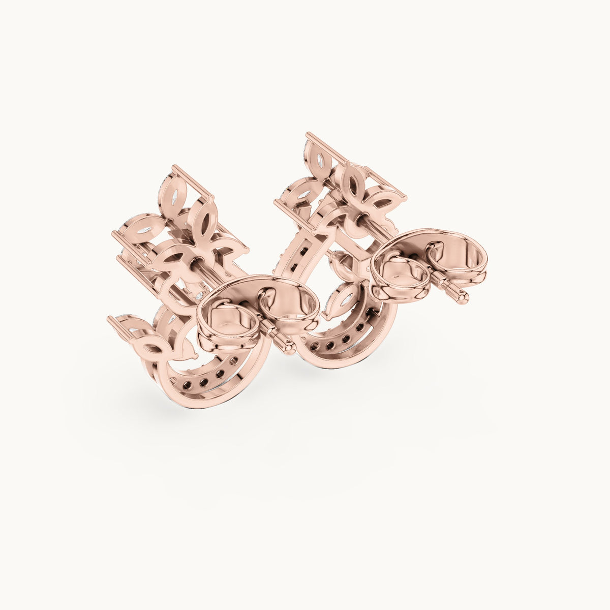Marquise and round lab-grown diamond vine crescent stud earrings in rose gold, 0.50 CT TW, view 3