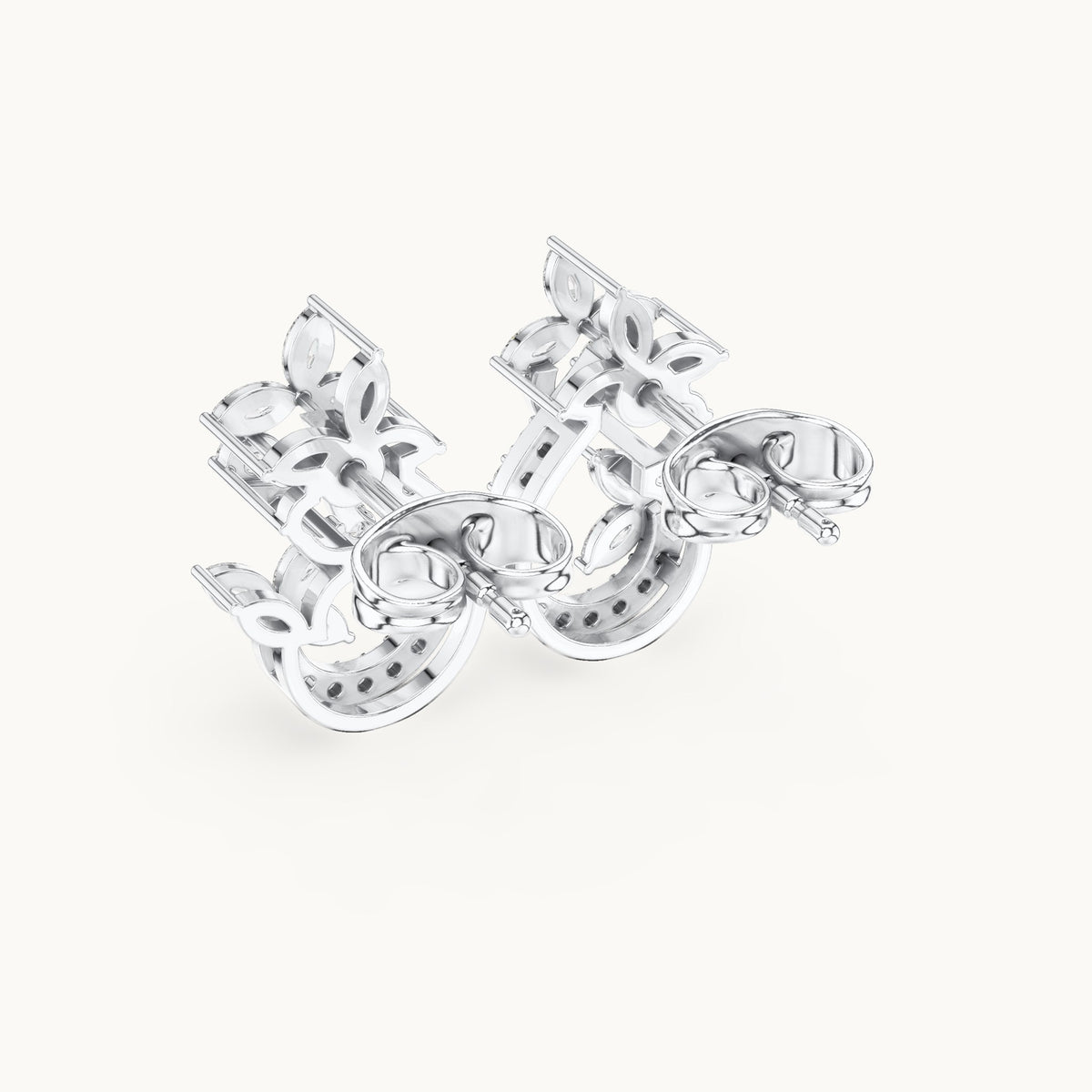Marquise and round lab-grown diamond vine crescent stud earrings in white gold, 0.50 CT TW, view 3