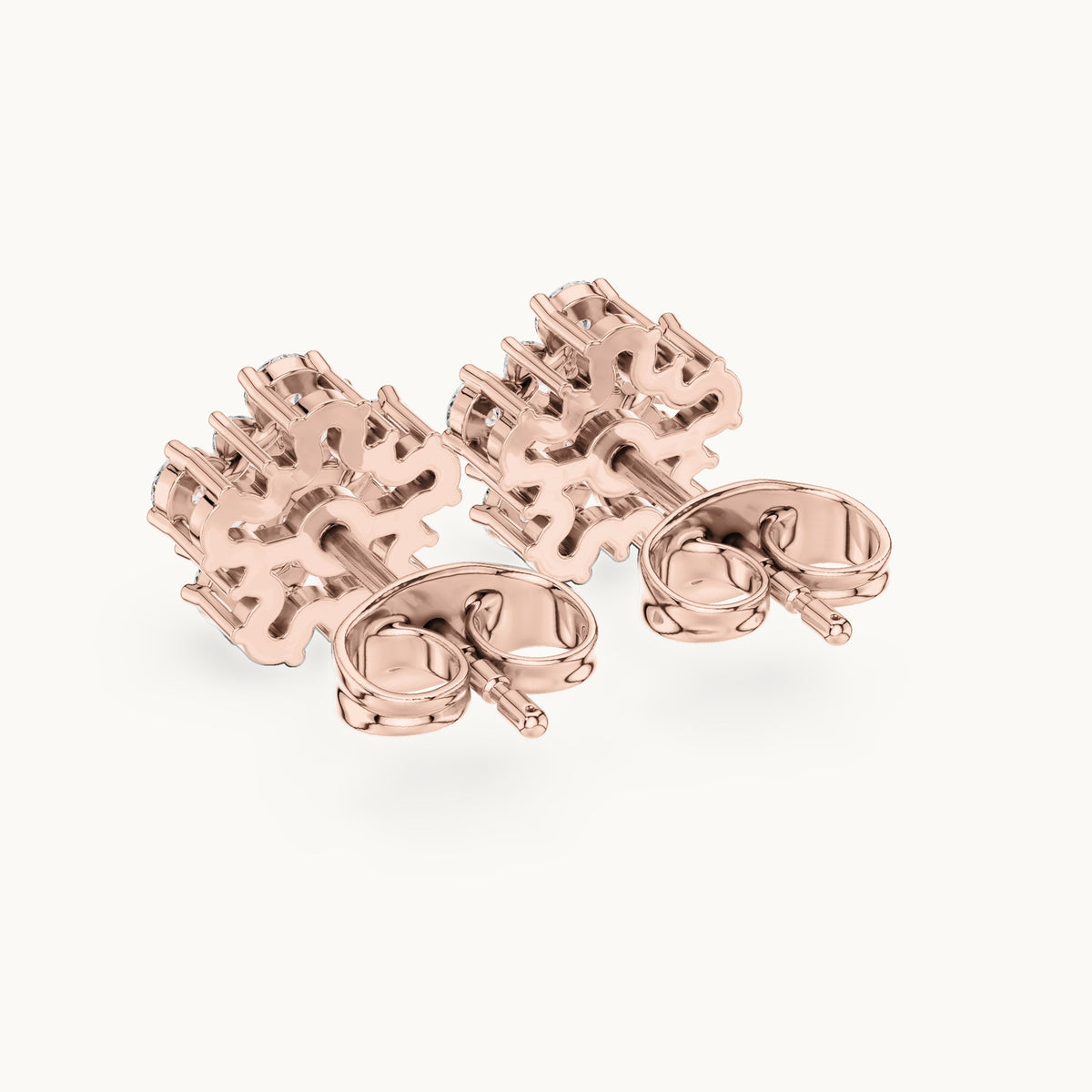Round and marquise lab-grown diamond flower cluster stud earrings in rose gold, 0.62 CT TW, view 3