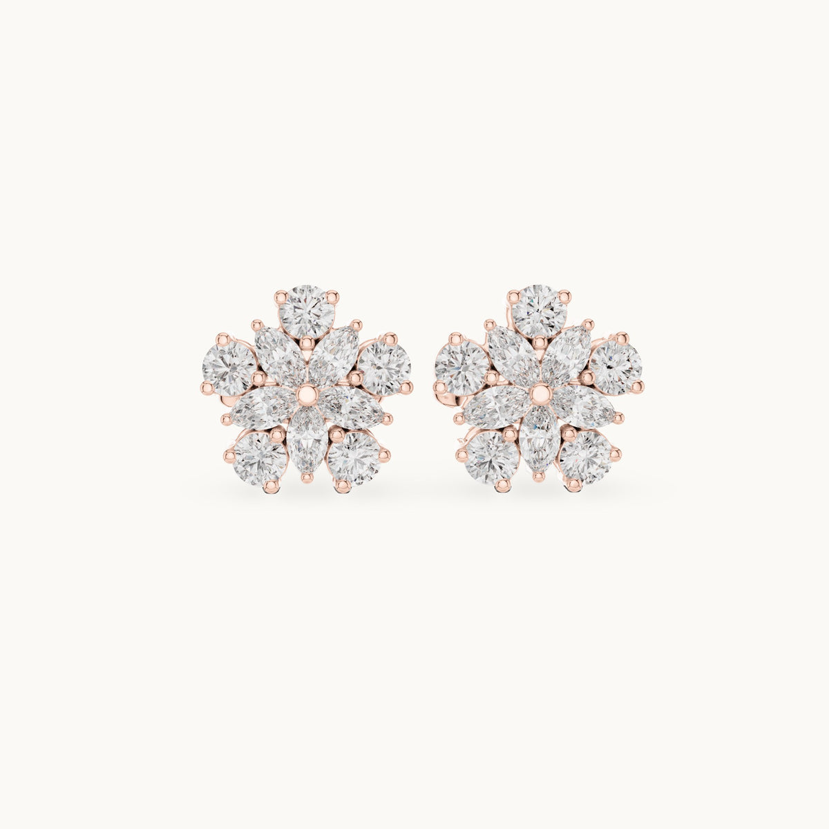 Round and marquise lab-grown diamond flower cluster stud earrings in rose gold, 0.62 CT TW, view 4