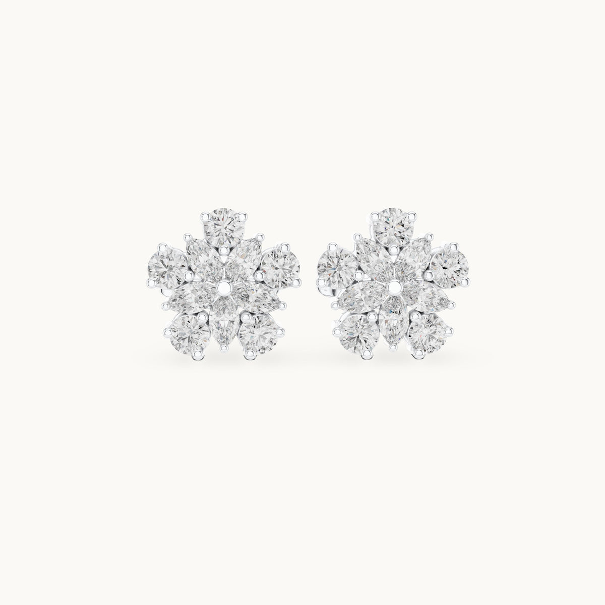 Round and marquise lab-grown diamond flower cluster stud earrings in white gold, 0.62 CT TW, view 4