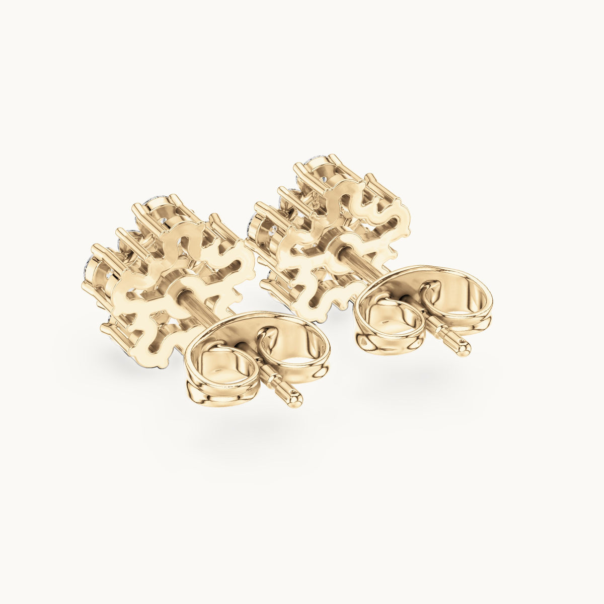 Round and marquise lab-grown diamond flower cluster stud earrings in yellow gold, 0.62 CT TW, view 3