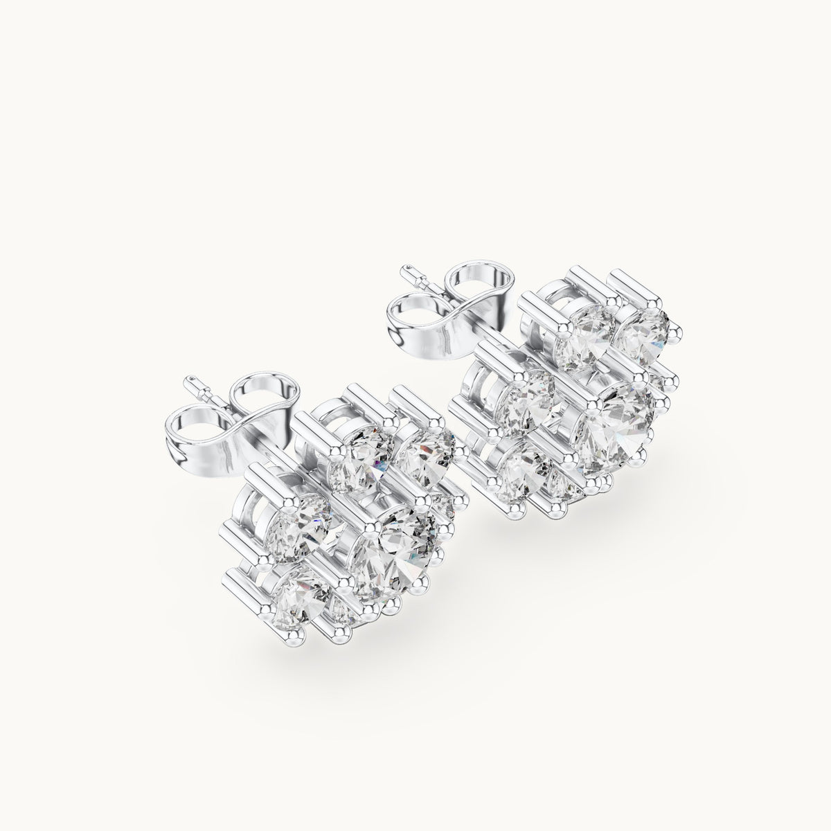 Round lab-grown diamond seven-stone flower cluster stud earrings in white gold, 2.98 CT TW, view 2