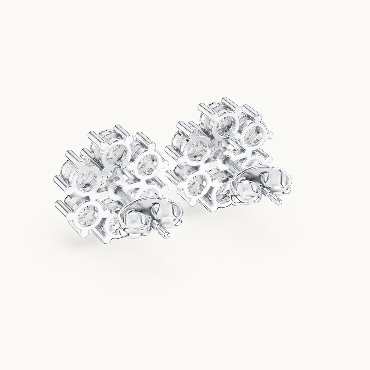 Round lab-grown diamond seven-stone flower cluster stud earrings in white gold, 2.98 CT TW, view 3