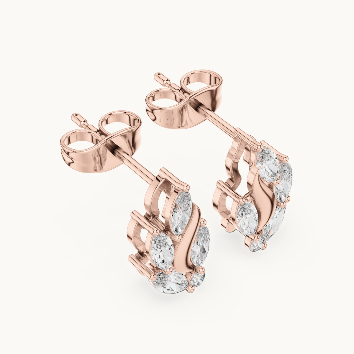 Marquise and round lab-grown diamond flame stud earrings in 14K rose gold, 0.45 CT TW, view 2