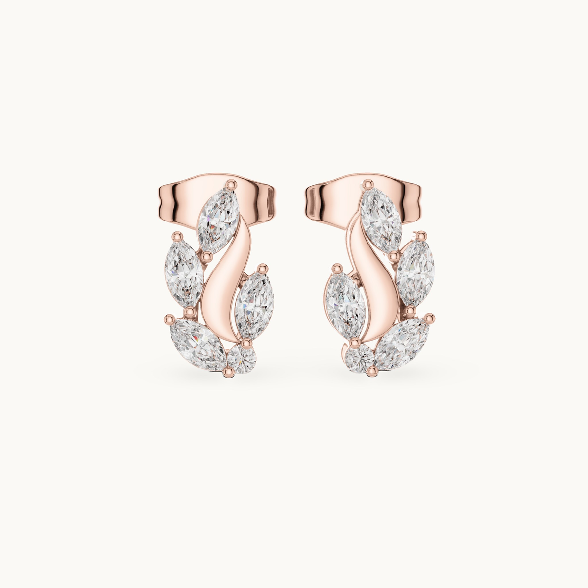 Marquise and round lab-grown diamond flame stud earrings in 14K rose gold, 0.45 CT TW, view 4
