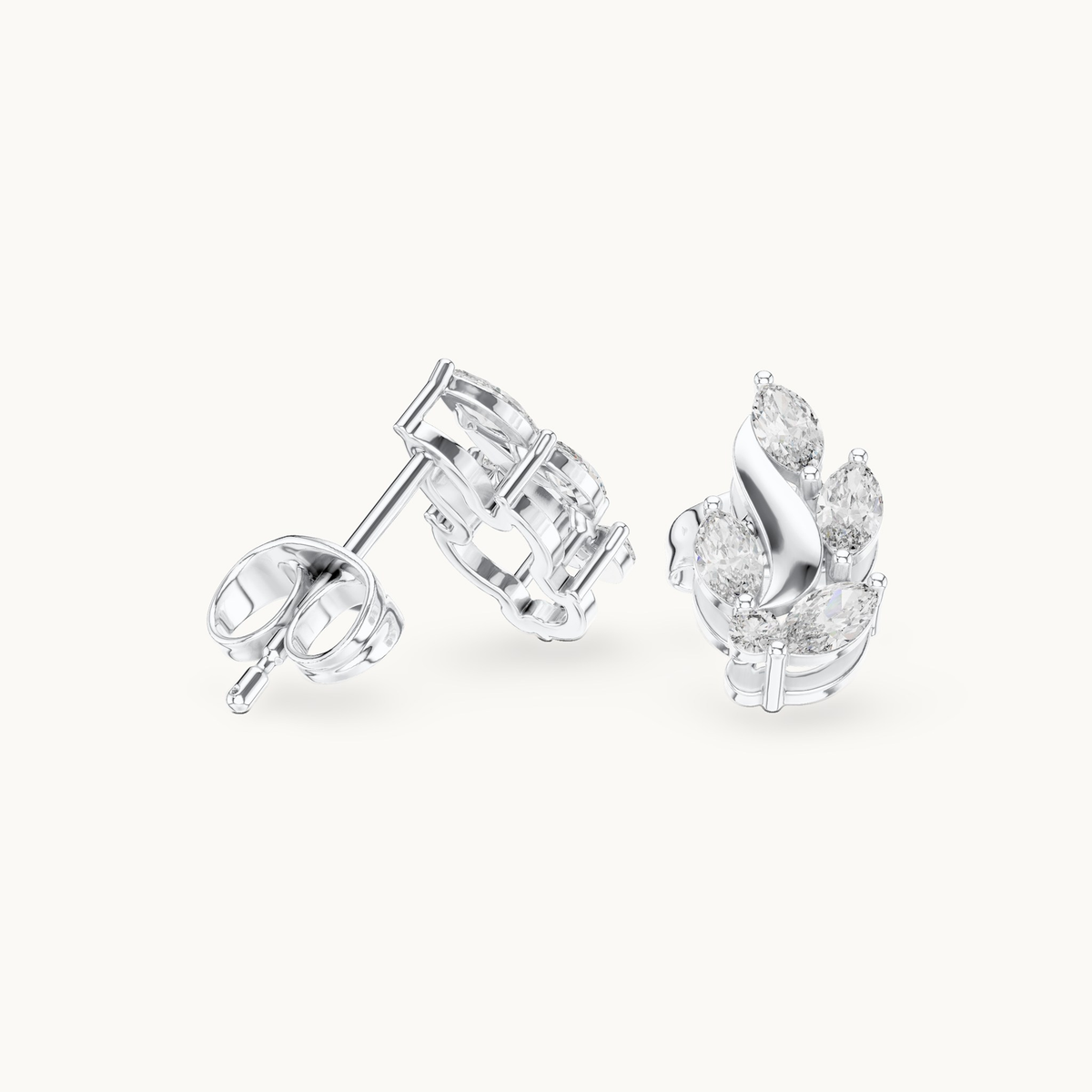 Marquise and round lab-grown diamond flame stud earrings in 14K white gold, 0.45 CT TW, view 1