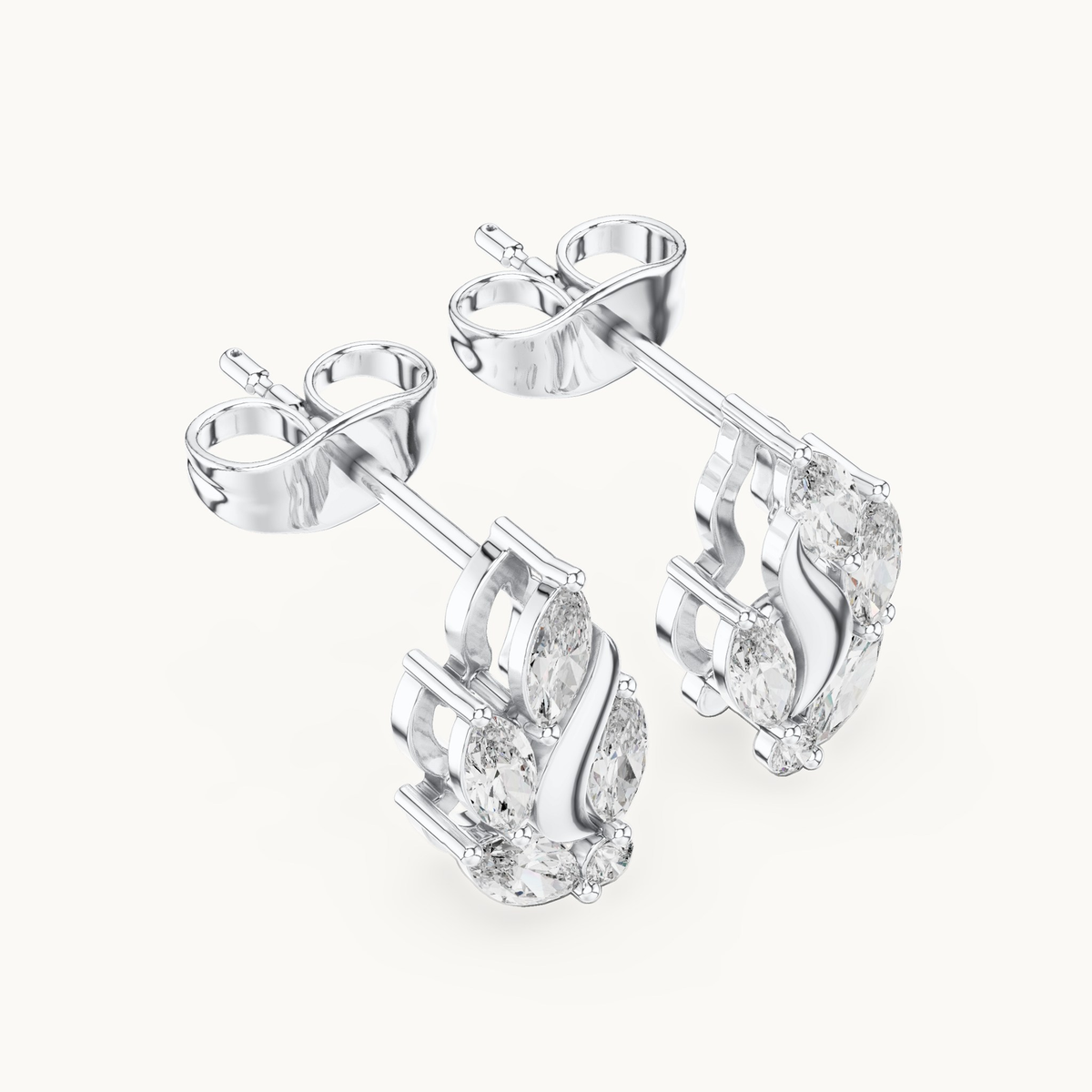Marquise and round lab-grown diamond flame stud earrings in 14K white gold, 0.45 CT TW, view 2
